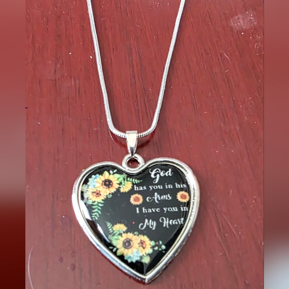 Heart Pendant Necklace with Sunflower Design